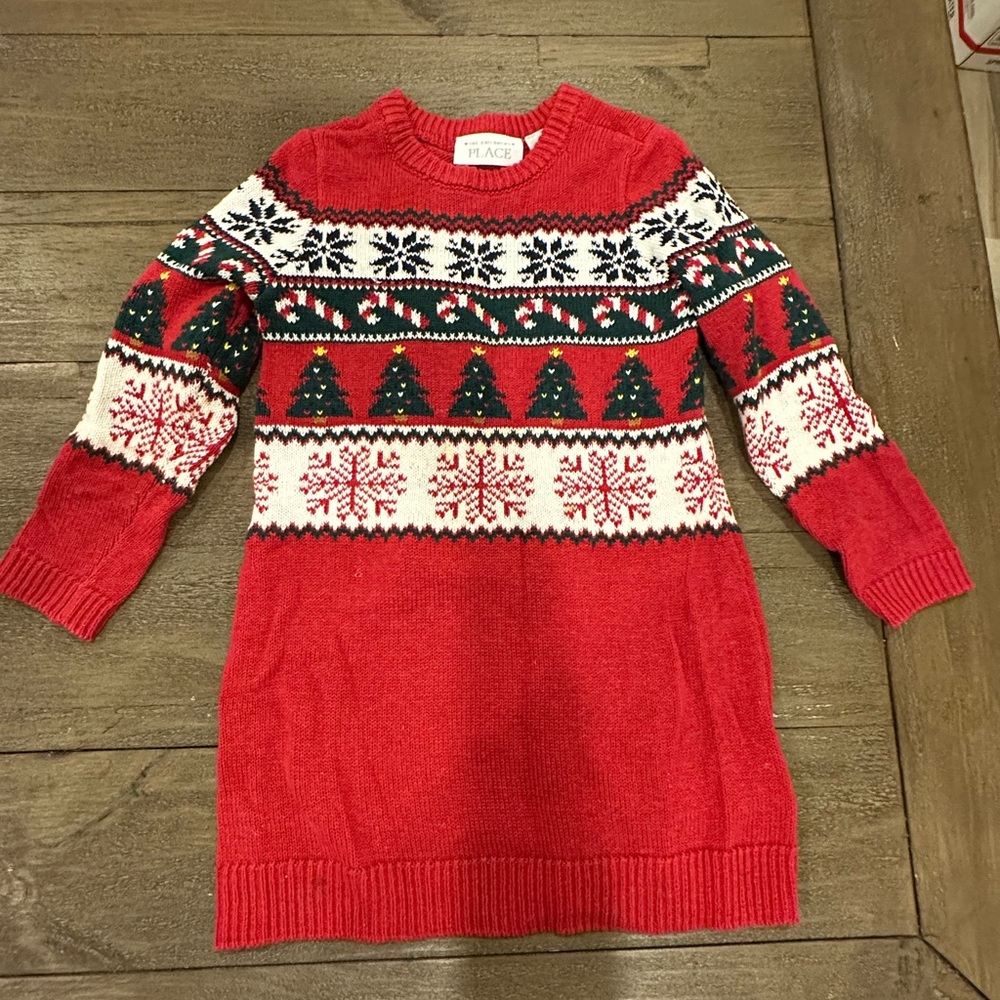 Red Holiday Sweater Dress with Festive Pattern